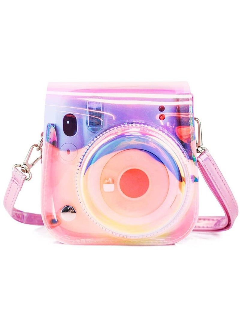 Stylish Adjustable PU Leather Camera Case for Instax Mini 11 9 8 with Transparent Illusion Color Strap