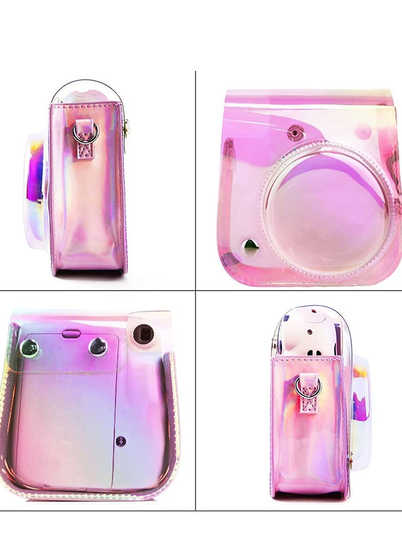 Stylish Adjustable PU Leather Camera Case for Instax Mini 11 9 8 with Transparent Illusion Color Strap