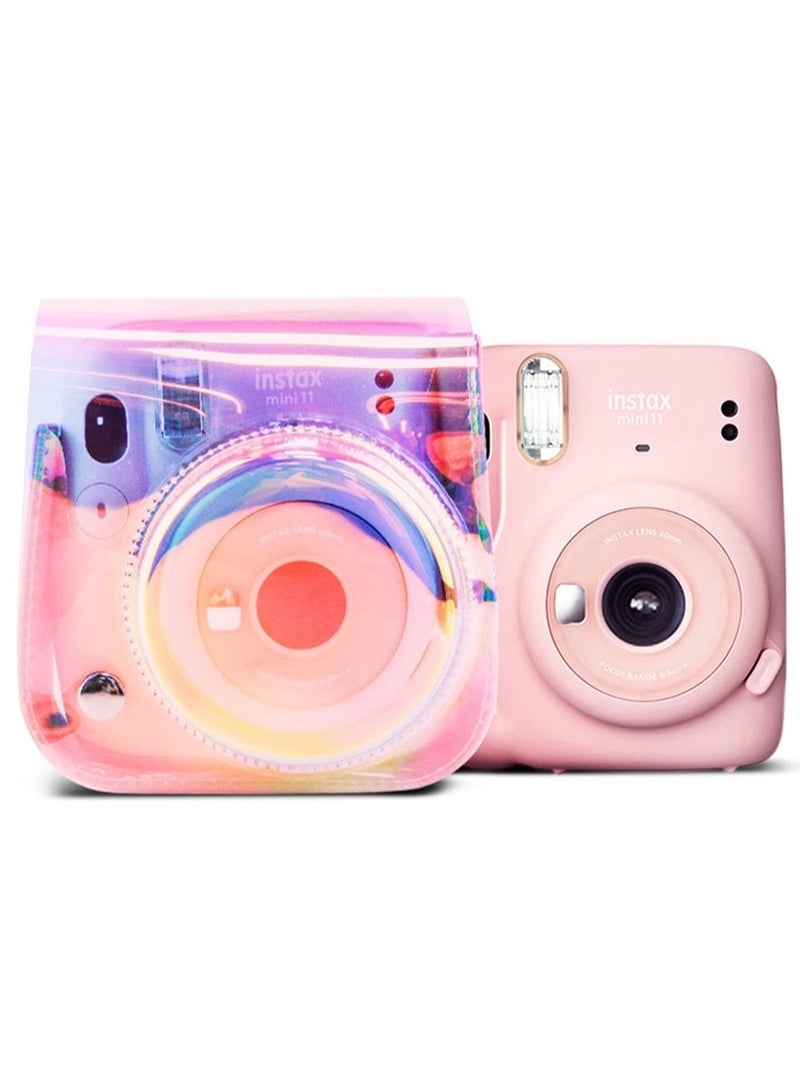 Stylish Adjustable PU Leather Camera Case for Instax Mini 11 9 8 with Transparent Illusion Color Strap