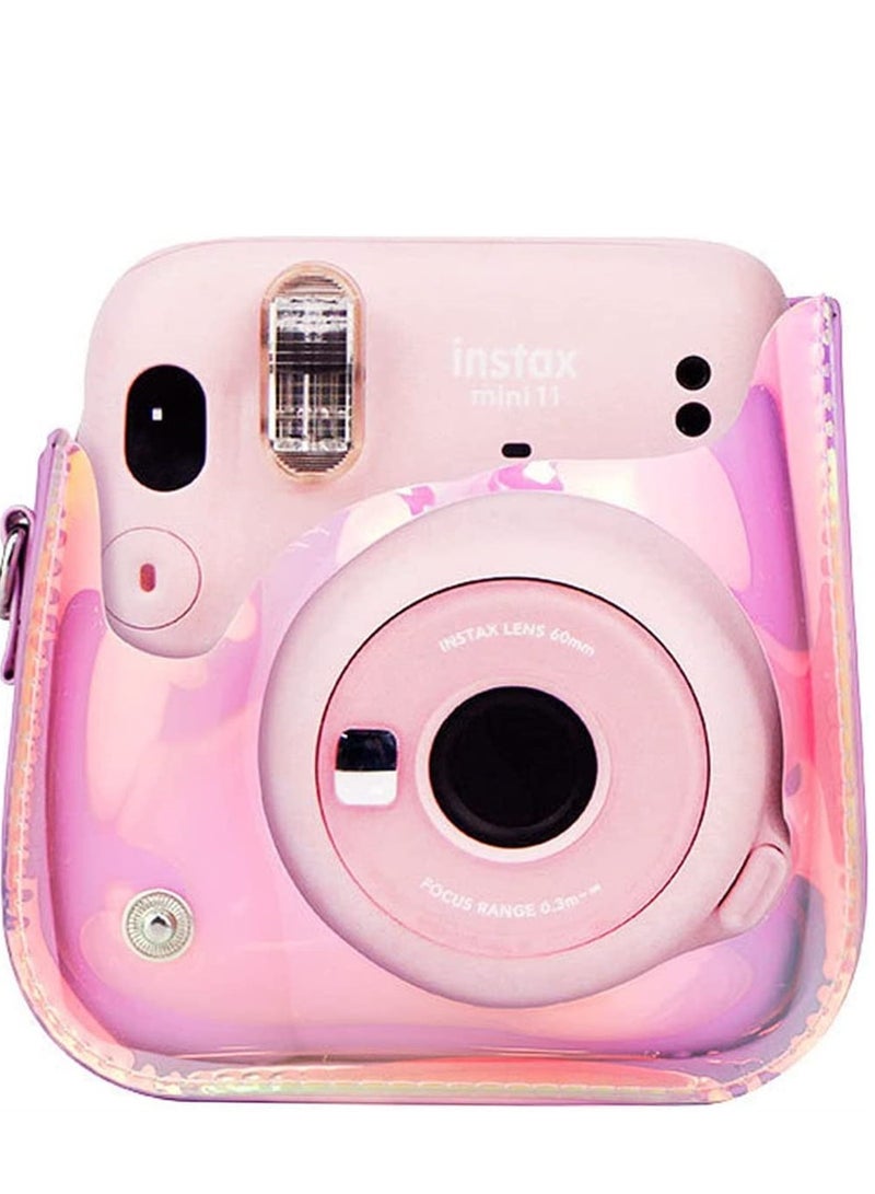 Stylish Adjustable PU Leather Camera Case for Instax Mini 11 9 8 with Transparent Illusion Color Strap