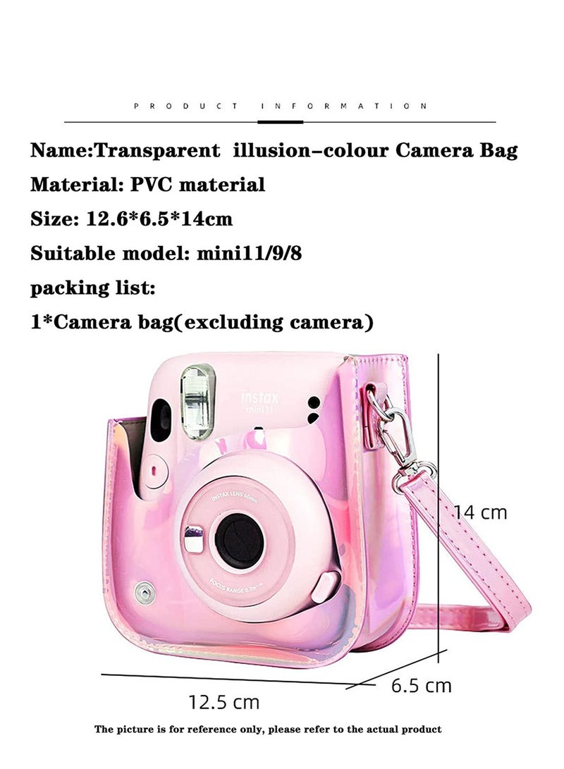 Stylish Adjustable PU Leather Camera Case for Instax Mini 11 9 8 with Transparent Illusion Color Strap