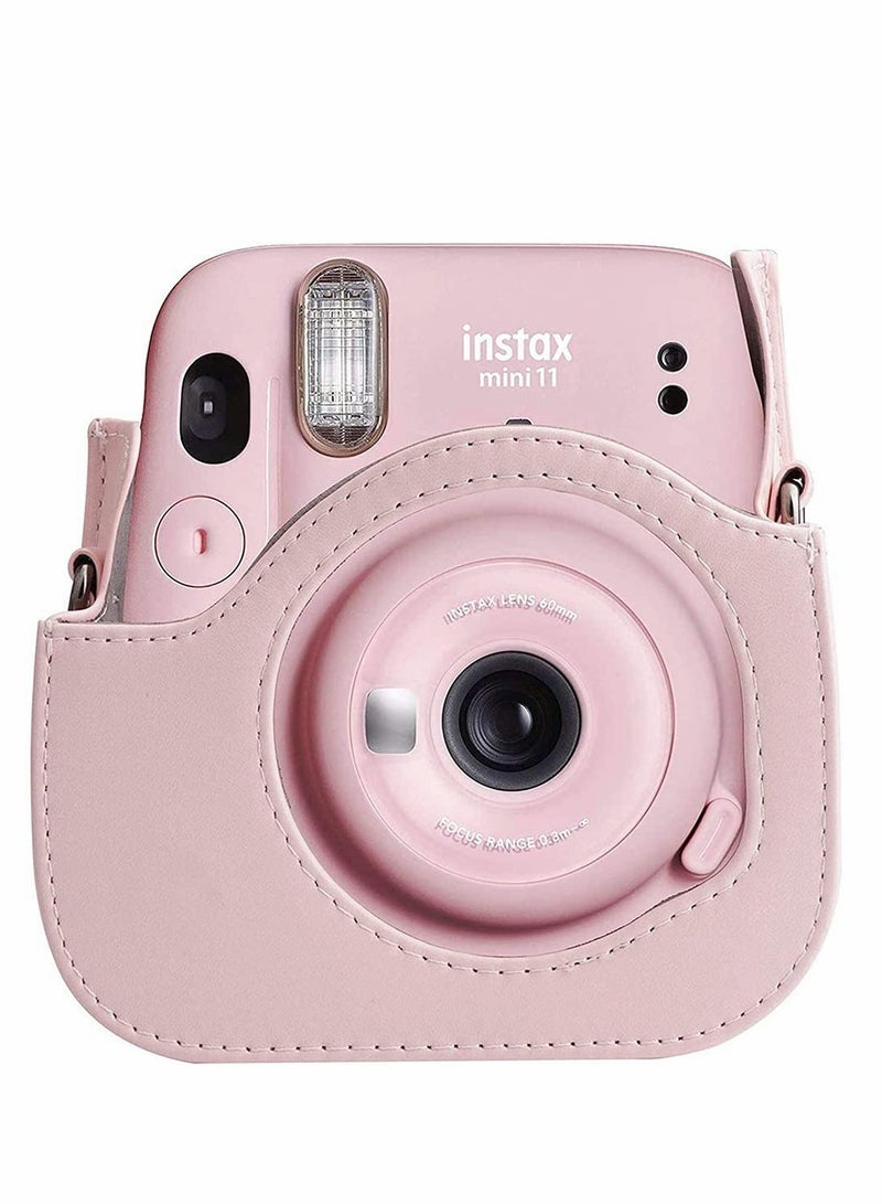 Stylish Blush Pink PU Leather Case for Fujifilm Instax Mini 11 Instant Camera with Adjustable Strap