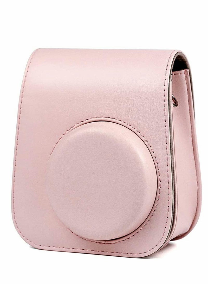 Stylish Blush Pink PU Leather Case for Fujifilm Instax Mini 11 Instant Camera with Adjustable Strap