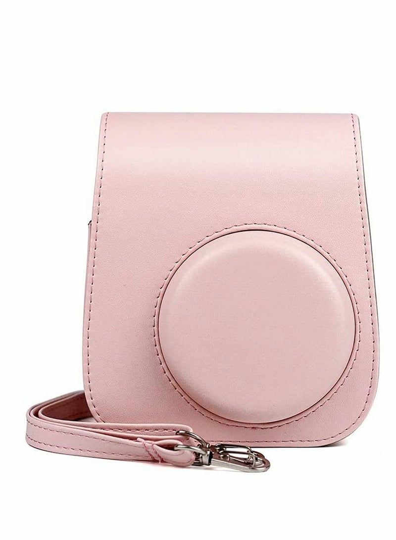 Blush Pink PU Leather Case for Fujifilm Instax Mini 11 Instant Camera with Adjustable Strap Stylish Protection