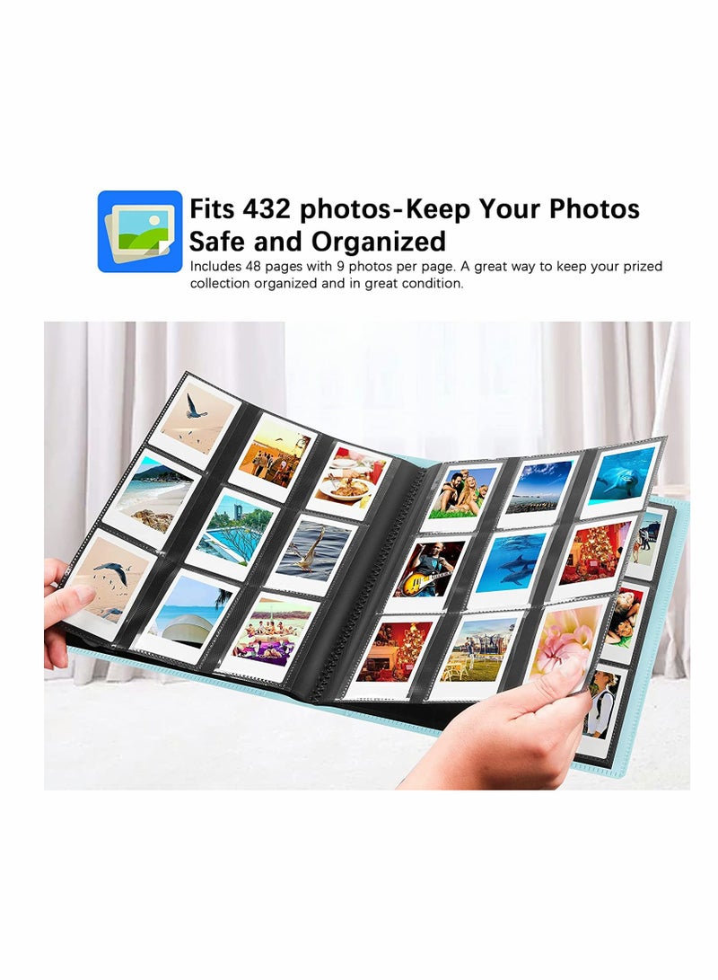 Blue 432 Pockets Photo Album Compatible with Fujifilm Instax Mini and Polaroid Cameras Perfect for Storing Memories