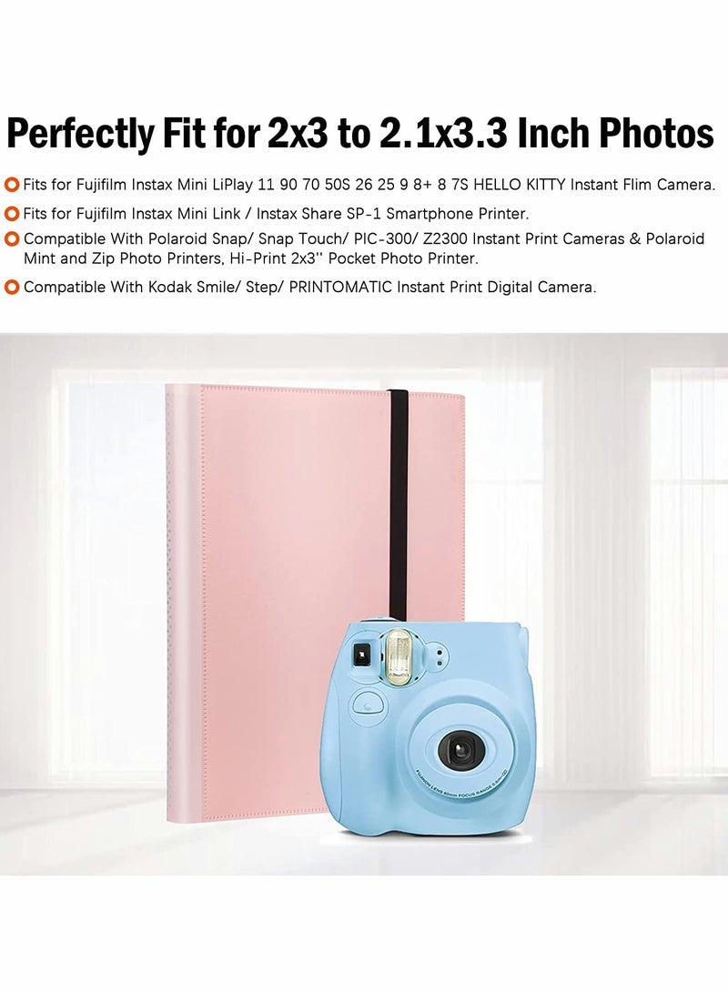 432 Pocket Photo Album Compatible with Fujifilm Instax Mini and Polaroid Cameras Pink Color for Instant Memories