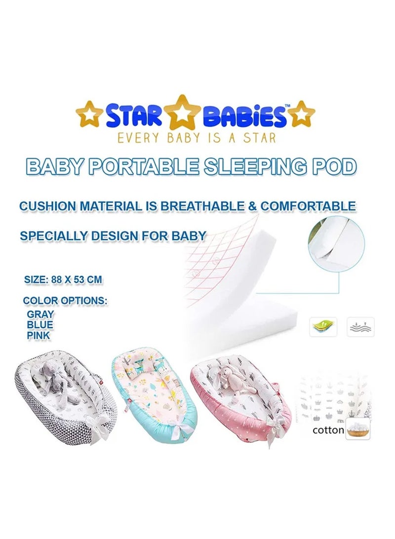 Star Babies Pack of 2 (Baby Sleeping Pod with Foldable bathtub) - Grey/Green