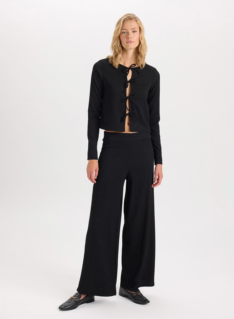 Wide Leg Loose Fit High Waist Basic Plain Crinkle Pants