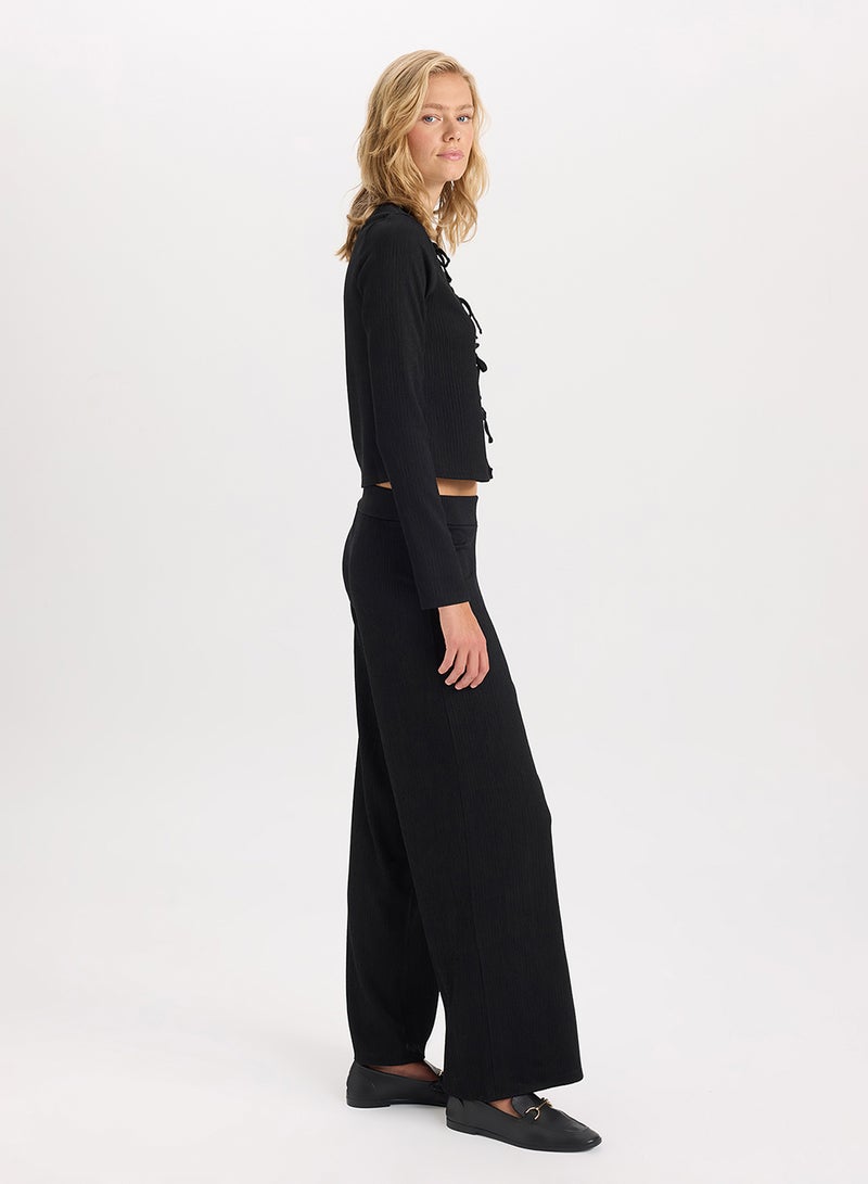 Wide Leg Loose Fit High Waist Basic Plain Crinkle Pants