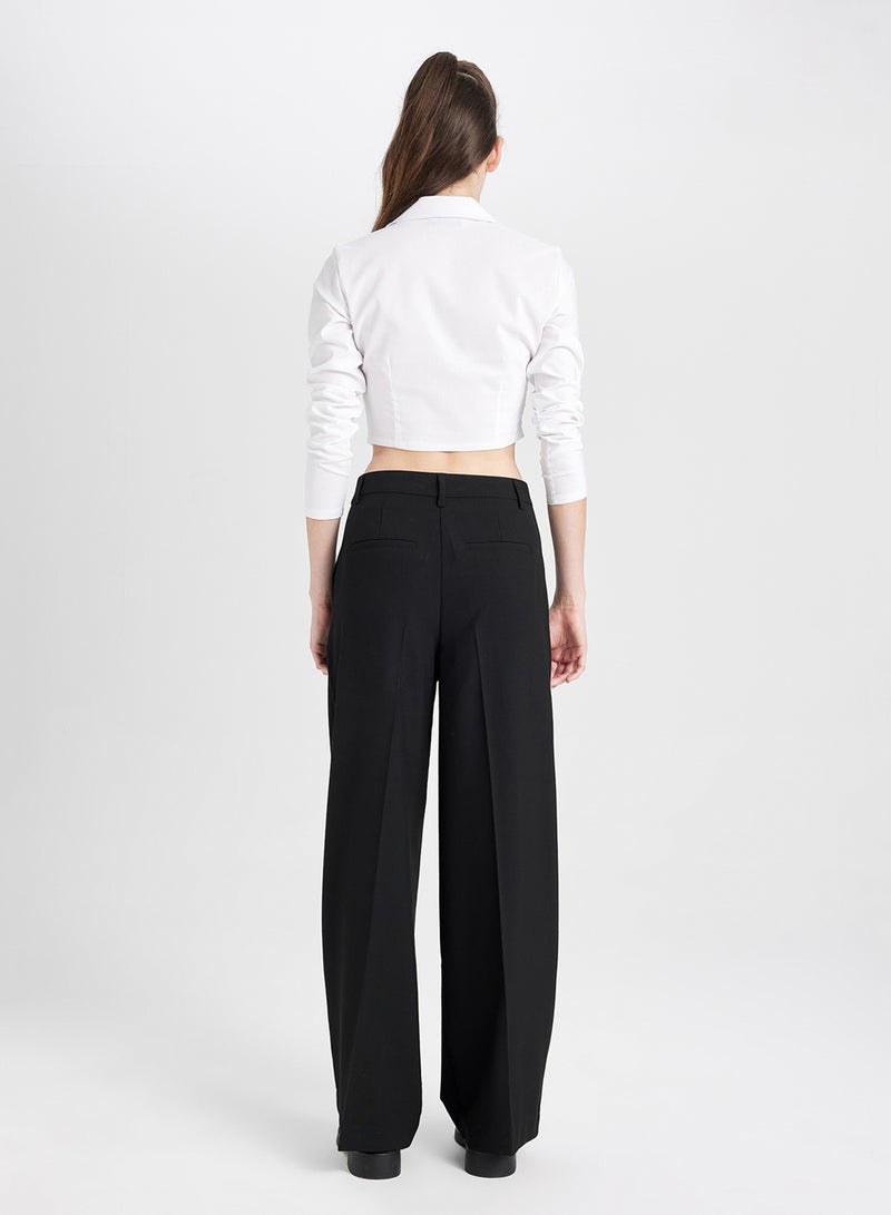 Wide Leg High Waist Welt Pocket Plain Classic Pants