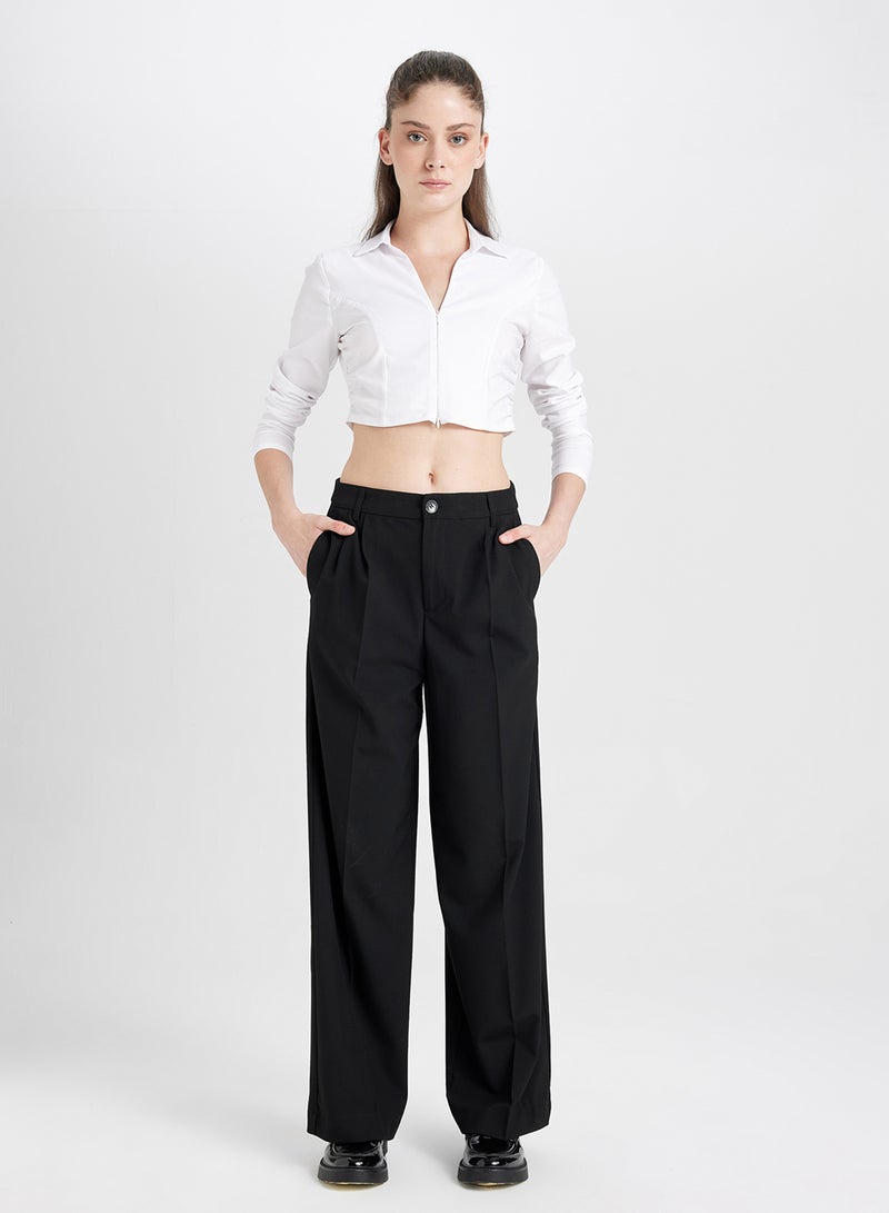 Wide Leg High Waist Welt Pocket Plain Classic Pants