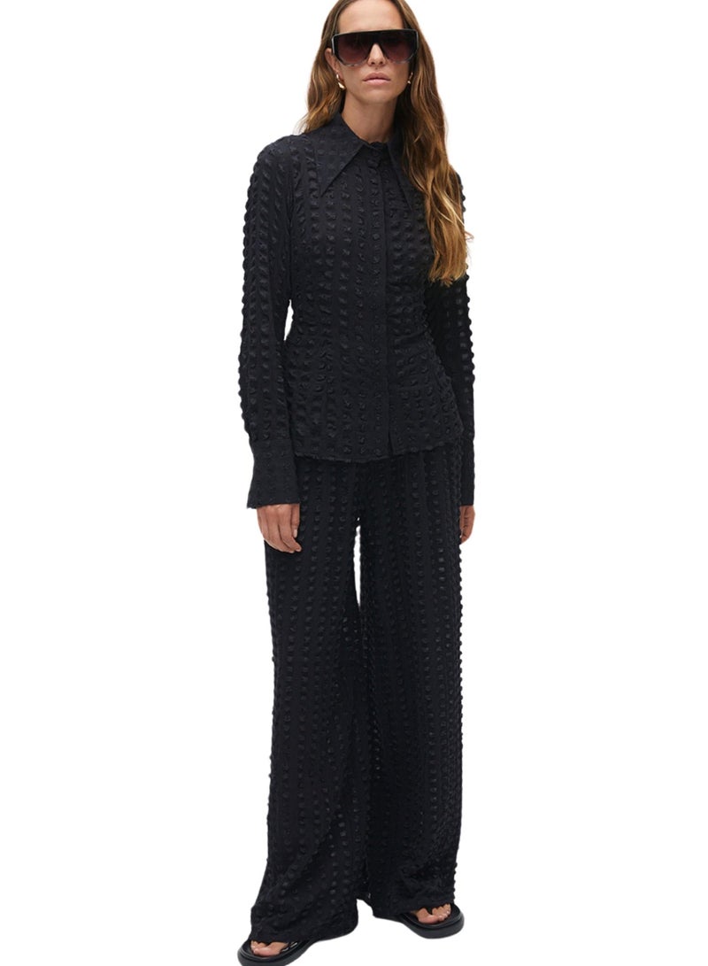 Textured Wide Leg Trousers