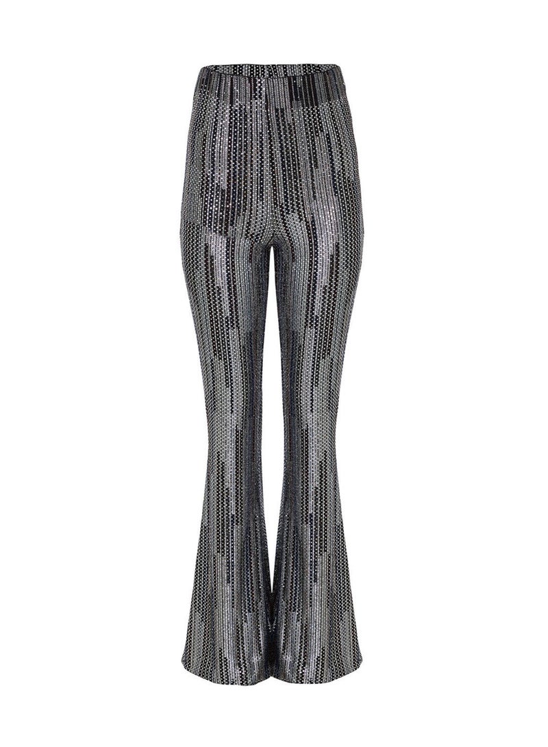 Printed Sequined Bell-bottom Trousers