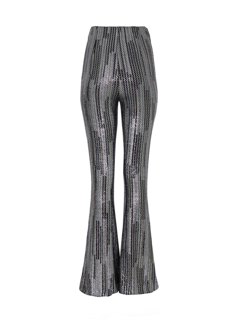 Printed Sequined Bell-bottom Trousers