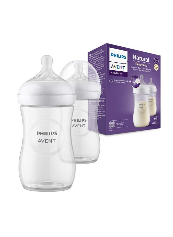 Philips Avent Natural Response Baby Feeding Bottle - 260Ml Baby Milk Bottle Pack Of 2, Bpa Free For Babies 1 Month+ Teat, (Model Scy903/02)