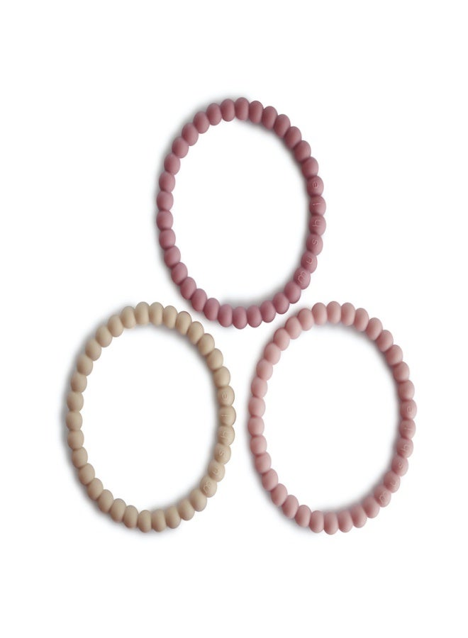Silicone Pearl Teether Bracelets Linen/Peony/Pale Pink