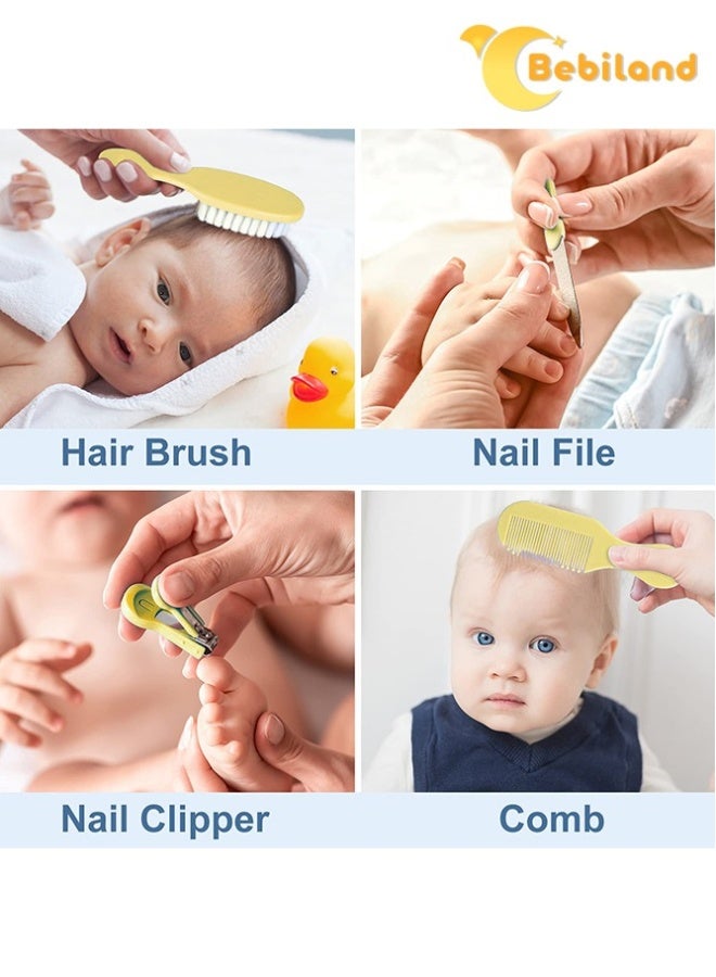 8-Piece Baby Care Kit with Thermometer, Nasal Aspirator, Toothbrush, Emery Board, Nail Clipper, Scissor, Brush and Comb, Portable Essential Daily Care Bathing Tool for Toddler Infant, Yellow