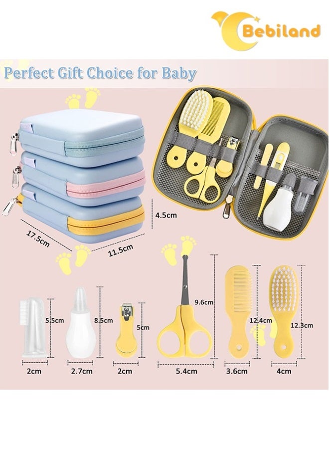 8-Piece Baby Care Kit with Thermometer, Nasal Aspirator, Toothbrush, Emery Board, Nail Clipper, Scissor, Brush and Comb, Portable Essential Daily Care Bathing Tool for Toddler Infant, Yellow