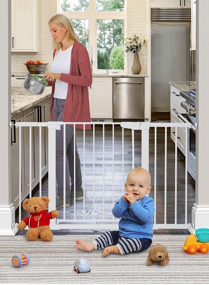 Auto Close Safety Baby Gate, Extra Wide Child Gate, Maximum Suitable For 143 cm, Including 10cm, 20cm, 30cm Extension Rack, Easy Walk Thru Durability Dog Gate for Stairs, Doorways