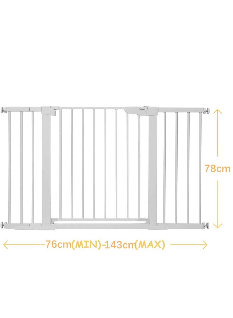 Auto Close Safety Baby Gate, Extra Wide Child Gate, Maximum Suitable For 143 cm, Including 10cm, 20cm, 30cm Extension Rack, Easy Walk Thru Durability Dog Gate for Stairs, Doorways