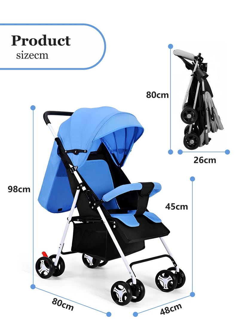 Baby Stroller, Multifunctional Baby Lightweight Folding Stroller, Four-Wheeled Stroller For Children That Can Sit Or Lie Down (Lake Blue)