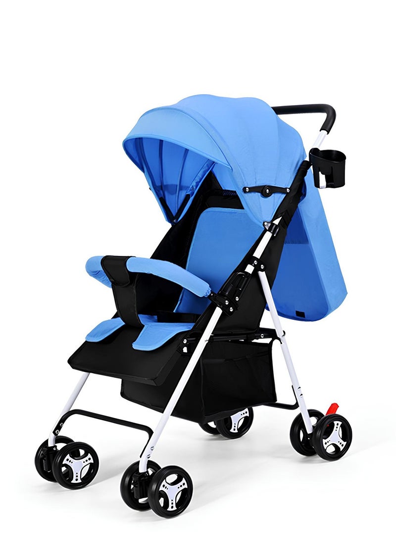 Baby Stroller, Multifunctional Baby Lightweight Folding Stroller, Four-Wheeled Stroller For Children That Can Sit Or Lie Down (Lake Blue)