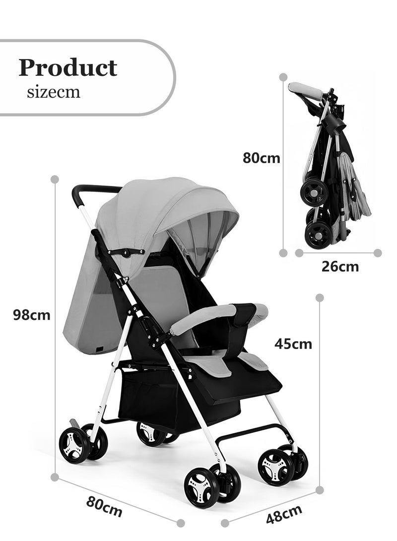 Baby Stroller, Multifunctional Baby Lightweight Folding Stroller, Four-Wheeled Stroller For Children That Can Sit Or Lie Down (Grey)