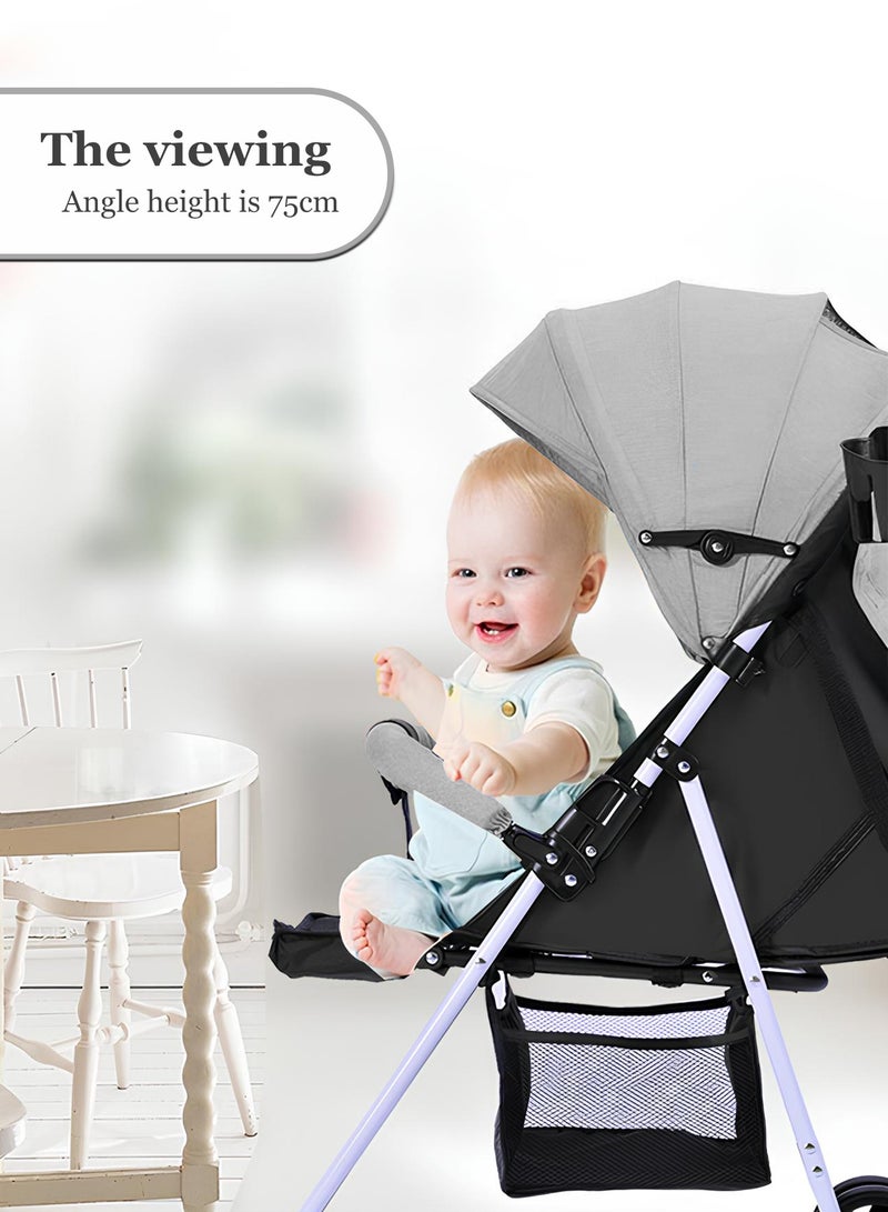 Baby Stroller, Multifunctional Baby Lightweight Folding Stroller, Four-Wheeled Stroller For Children That Can Sit Or Lie Down (Grey)