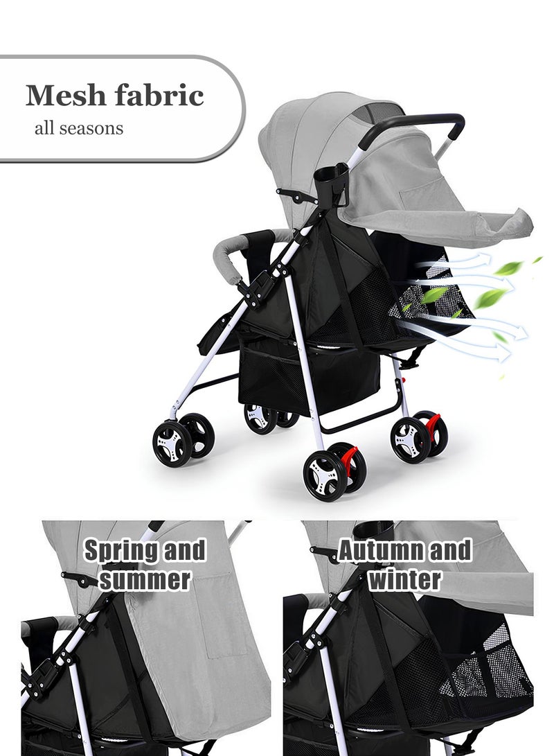 Baby Stroller, Multifunctional Baby Lightweight Folding Stroller, Four-Wheeled Stroller For Children That Can Sit Or Lie Down (Grey)