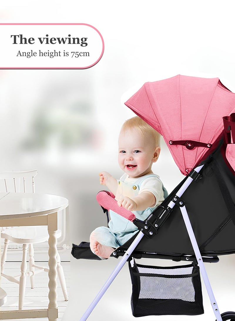 Baby Stroller, Multifunctional Baby Lightweight Folding Stroller, Four-Wheeled Stroller For Children That Can Sit Or Lie Down (Pink)