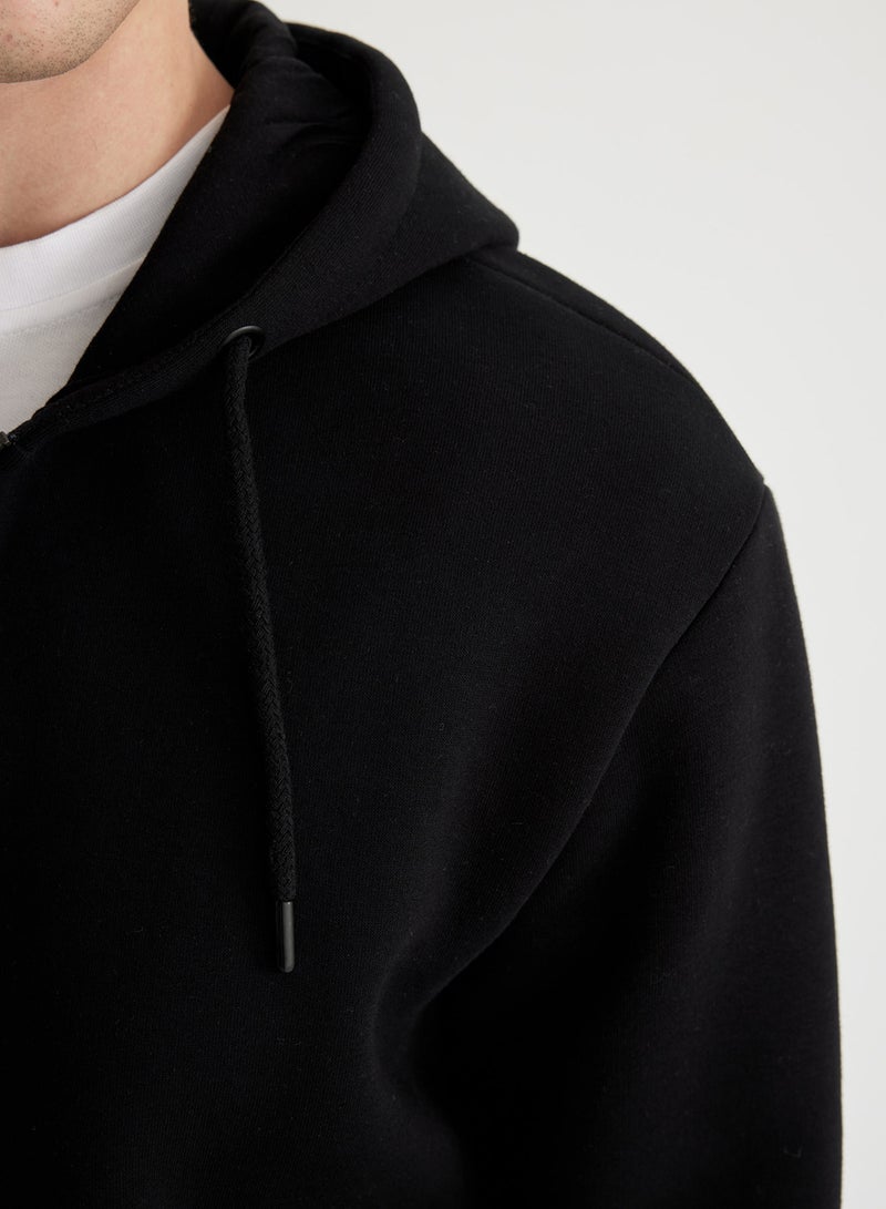 Hooded Zipped Basic Sweatshirt