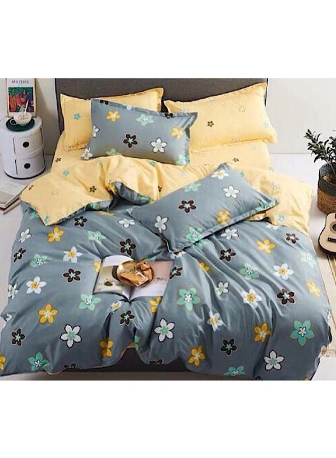 4-Piece Single Size Floral Design Duvet Cover Set Cotton Grey/Yellow