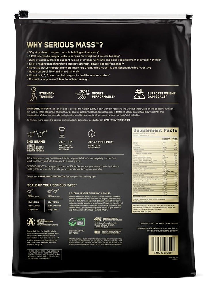 Optimum Nutrition Serious Mass 16 Servings 12LB Chocolate Peanut Butter 5.44kg