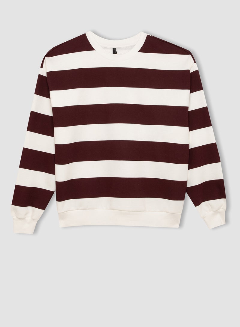 Relax Fit Striped Thick Casual Sweatshirt