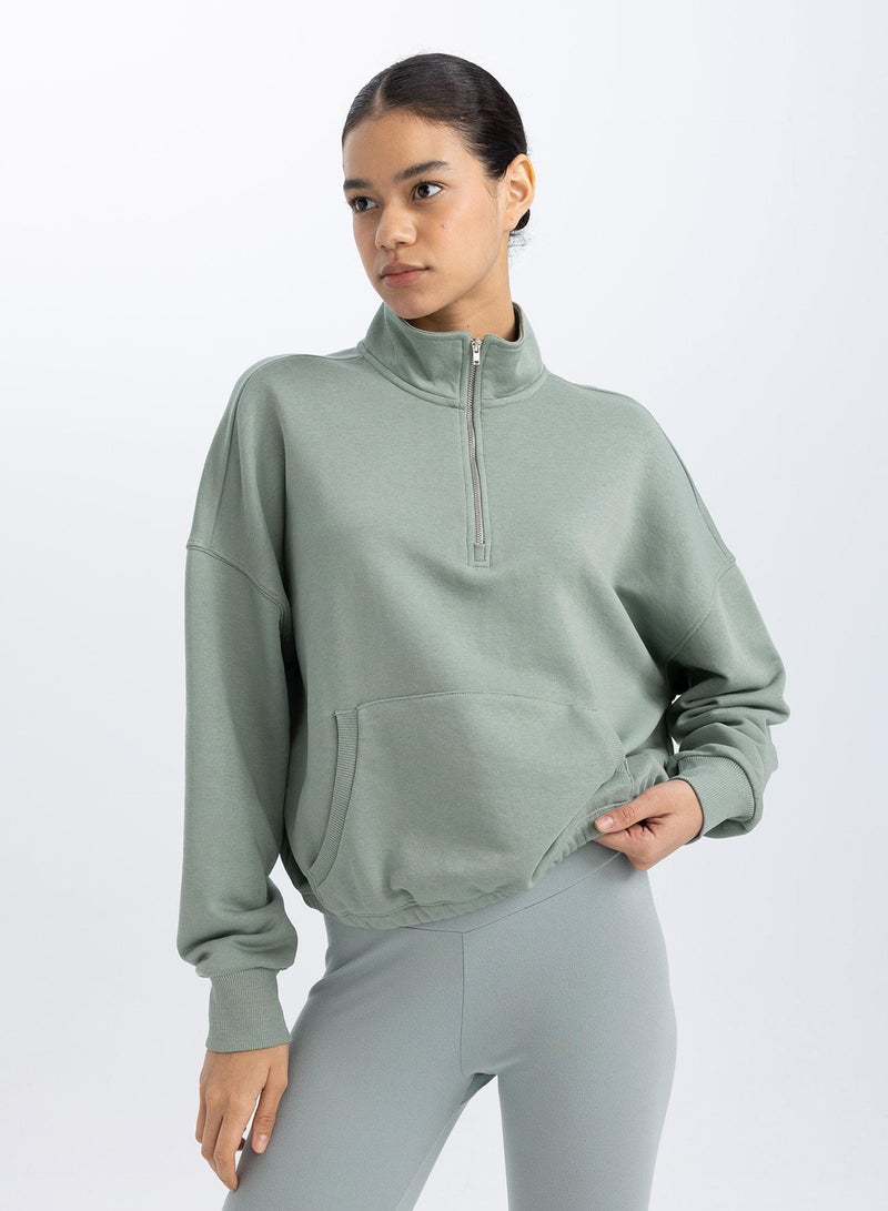 Defactofit Cropped Stand Collar Sports Sweatshirt