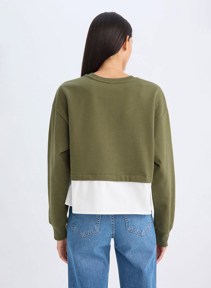 Relax Fit Crew Neck Hem Detailed Basic Sweatshirt