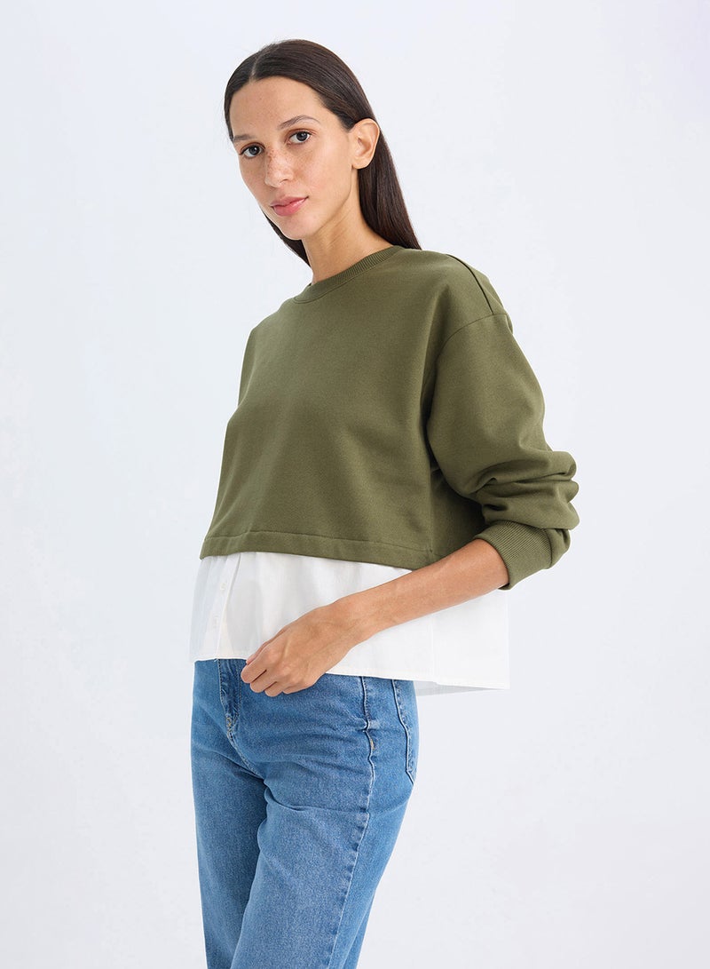 Relax Fit Crew Neck Hem Detailed Basic Sweatshirt