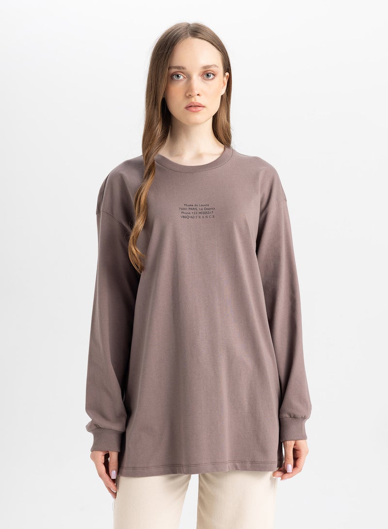 Regular Fit Crew Neck Printed Sweatshirt Tunic