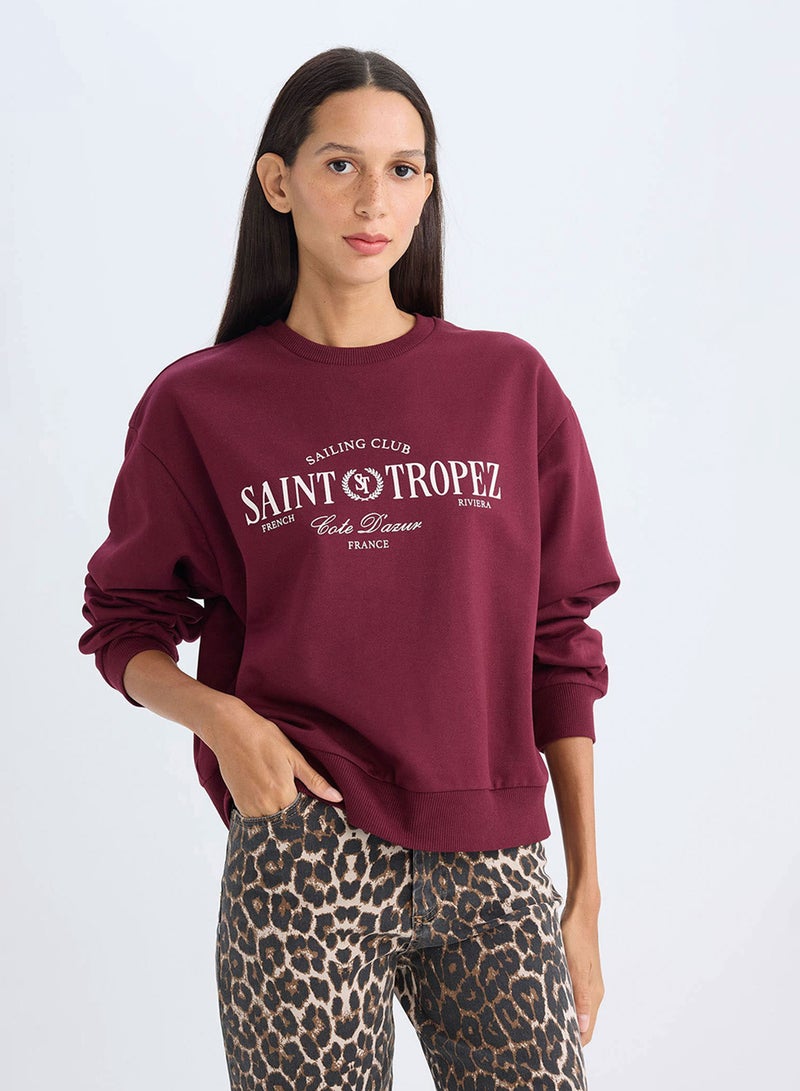 Regular Fit Crew Neck Printed Lightweight Sweatshirt