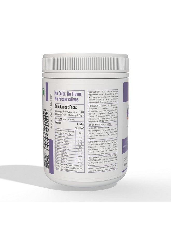 Electrolytes Powder 2 X 200G Unflavored - With Essential Minerals (K,P, Na,Cl, Mg,Ca) And Vitamins C, D, & K2 - For Intermittent Fasting, Keto, Energy, And Hydration.