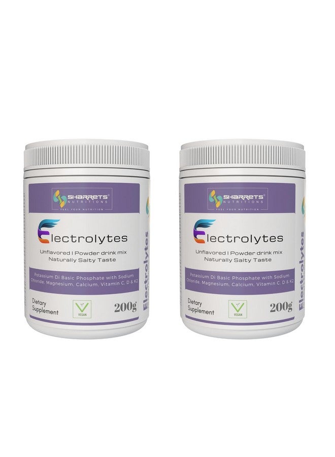 Electrolytes Powder 2 X 200G Unflavored - With Essential Minerals (K,P, Na,Cl, Mg,Ca) And Vitamins C, D, & K2 - For Intermittent Fasting, Keto, Energy, And Hydration.