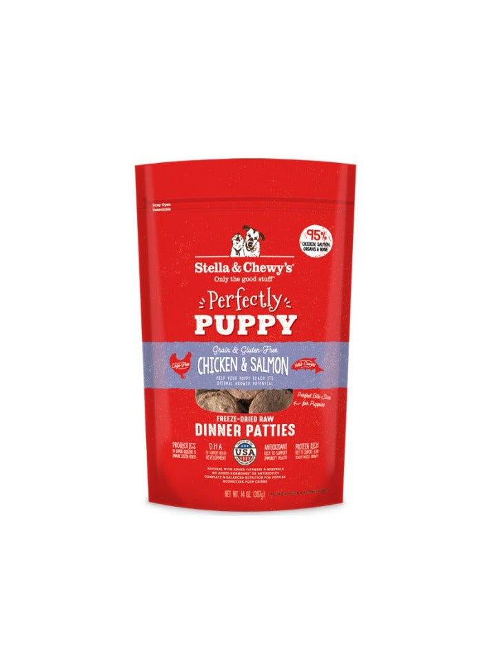 Stella & Chewys Dog FD Perfectly Puppy Chicken & Salmon Patties-14oz, Stella patties, Stella & Chewy patties, freeze-dried dog food, best dog food, nutrious dog food, patties for dogs, freeze-dried patties