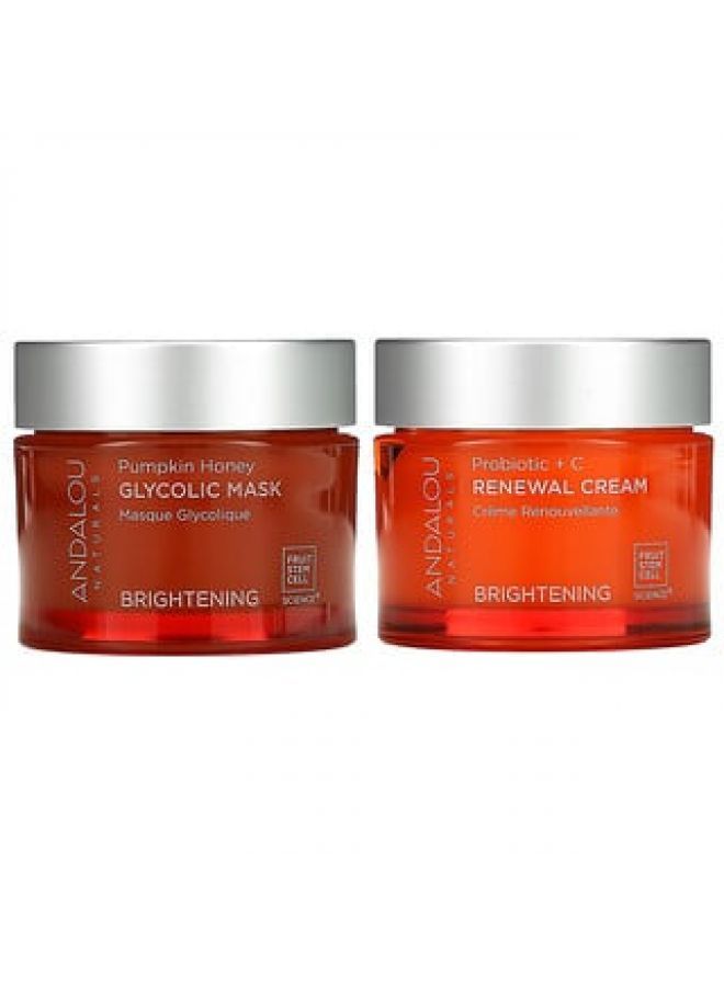 Andalou Naturals Brightening Duo Glycolic Mask & Renewal Cream 2 Pack 1.7 oz 50 g Each