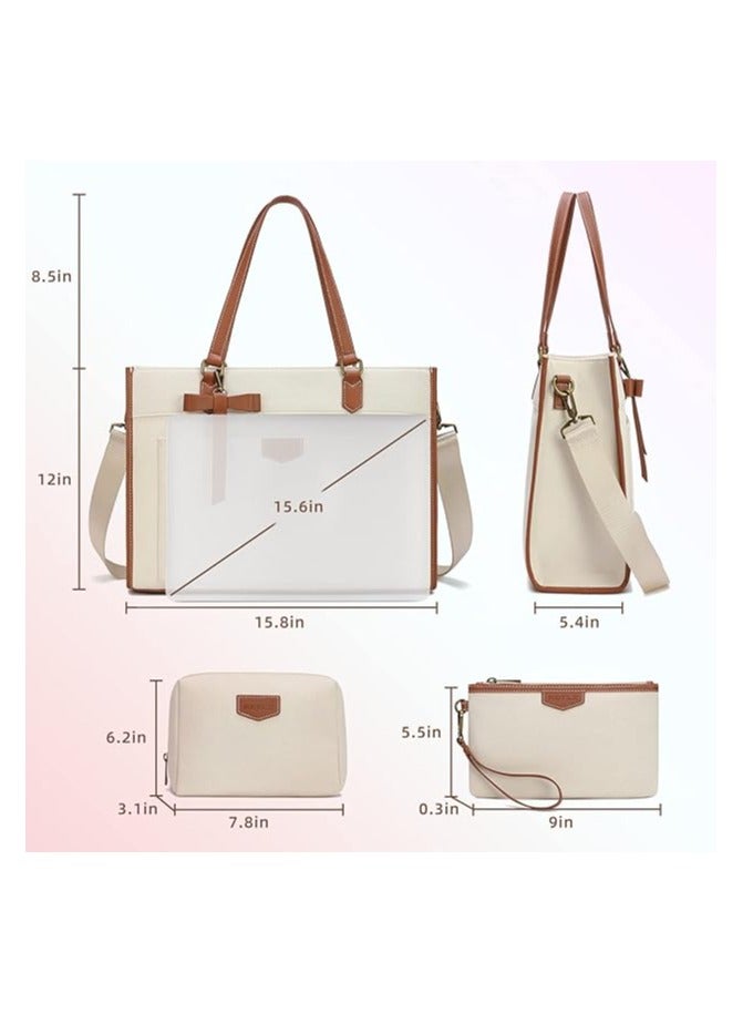 3 PCS Laptop Bag for Women Canvas Tote Bags 15.6 inch Large Capacity Shoulder Handbag Lightweight Briefcase Purses