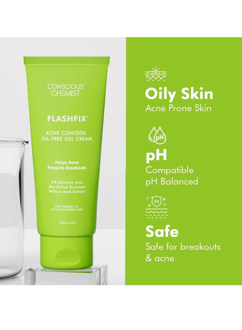 Conscious Chemist 2% Salicylic Acid Cream | 50g | Moisturizer for Oily Acne Prone Skin, Face Cream for Men & Women, For Acne & Oil Control, Itchiness & Redness, Non greasy Gel Cream - Flashfix