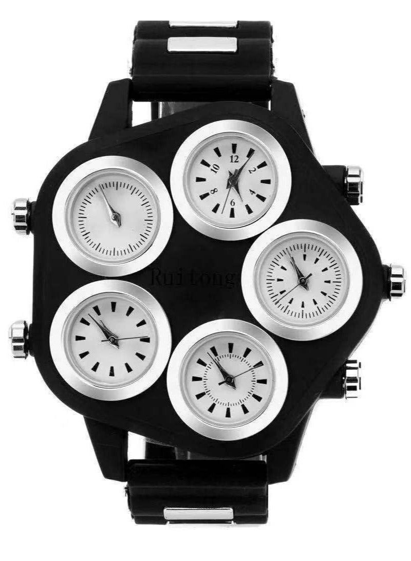 Luxury Men’s Watch with Large Dial Silicone Waterproof Design Multi-Dial Quartz Wristwatch Ideal for Bars Nightclubs and Shows