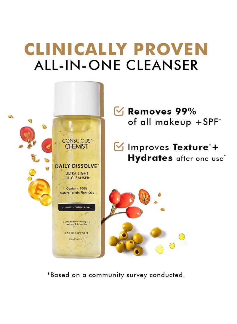 Conscious Chemist Oil Cleanser for Face | 100ml | Cleanser for oily skin, Face Cleanser with Olives for Women & Men with SPF & Impurities For Soft & Glowing for all Skin, Natural Oil - Daily Dissolve