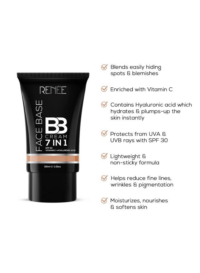 Face Base Bb Cream 7 In 1 With Spf 30 Pa+++Cinnamon 30Ml| Enriched With Hyaluronic Acid & Vitamin C| Hydrates, Nourishes & Smoothens Skin