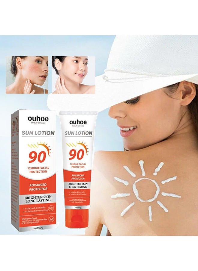 Sun Lotion-Moisturizing Sunblock Sunscreen Cream Body Whitening Sun Cream SPF 90 Sunscreen Long Lasting UV Protector Sunblock Moisturizing Solar Blocker Waterproof Skin Care