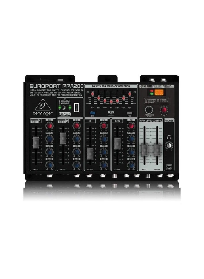Behringer PPA200 Portable PA System 150W RMS w/ 5 CH Mixer and Wired Microphone